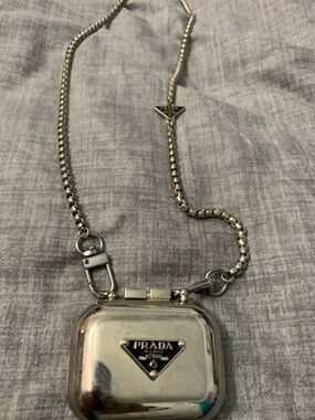 Silver-Tone Triangle Logo Necklace with Pendant Case